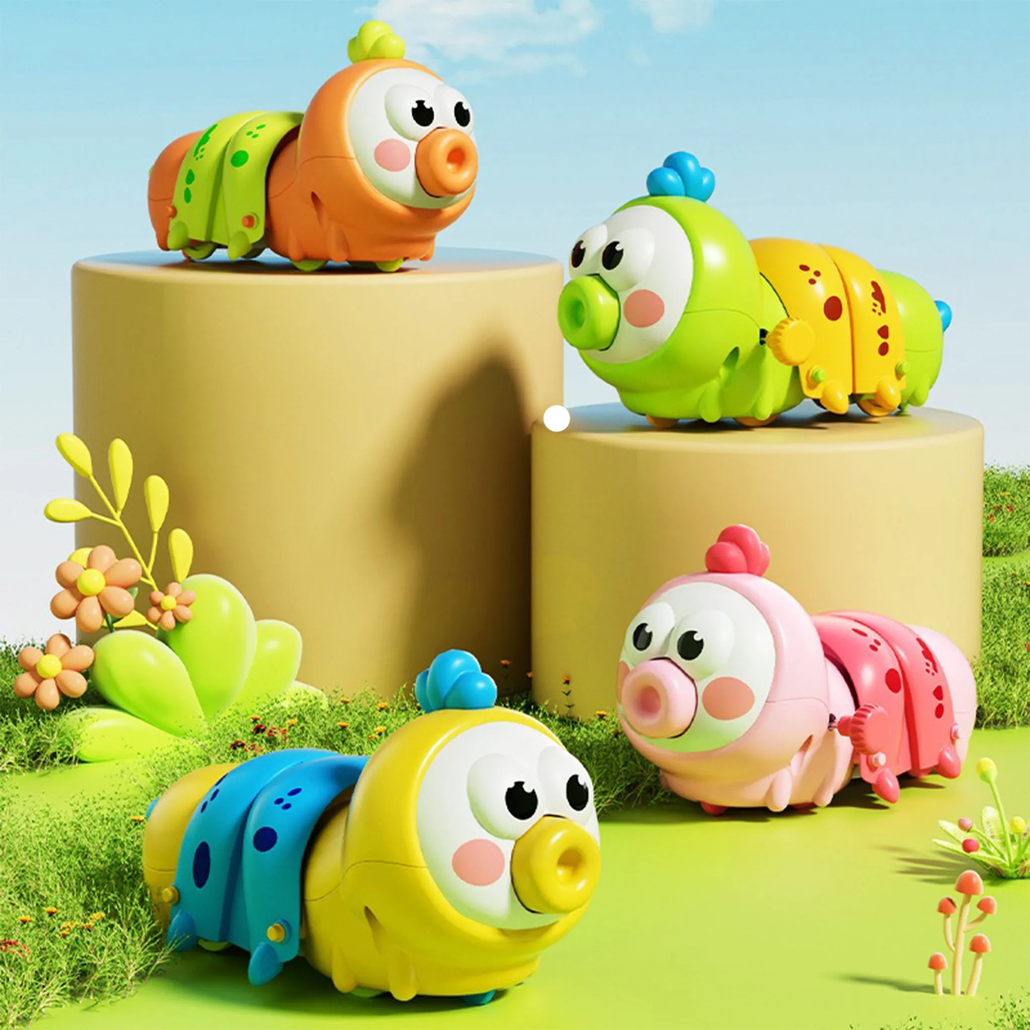 Wind Up Caterpillar Toy For Kids Clockwork Crawling Wiggling Musical Stretching Preschool Gift