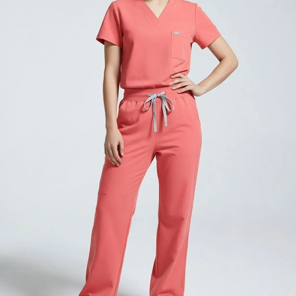 Enjelwang Halloween Scrub Costume, Orange Unisex 4-Way Stretch V-Neck Top & Jogger Pants Uniform