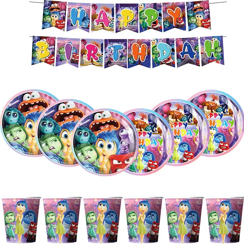 Inside Out Birthday Party Supplies For Kids Disney Inside Out 2 Theme Tableware Set Anxiety Balloons Happy Banner Decorations