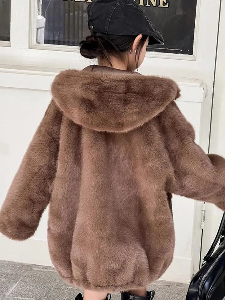 Boys' And Girls' Faux Fur Coat 2024 New Children's Thicker Warm Hooded Imitation Mink Fur Jacket A4249