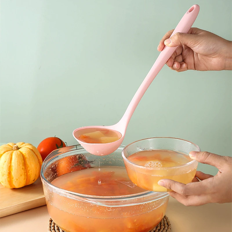 Long Handle Silicone Soup Spoon Large Ramen Noodles Tablespoons Hot Pot Porridge Ladle Scoop Kawaii Japanese Kitchen Utensils