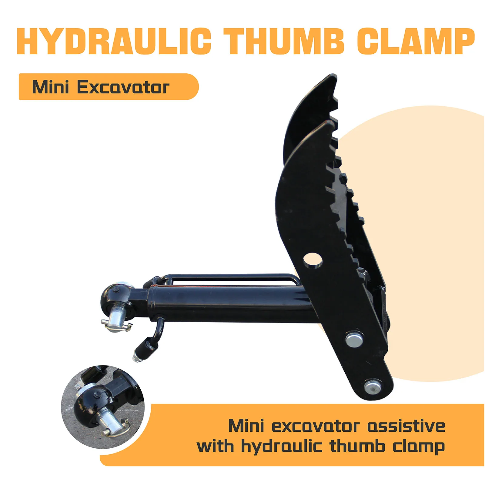 0.8-1.5톤 소형 굴삭기에 적합한 유압 썸 클램프, 오일 파이프 2개 및 유압 파이프 2개 장착 - 효율적인 작업