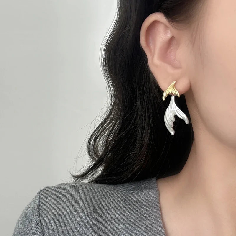

Real 925 Sterling Silver Detachable Fish Tail Stud Earring for Women Minimalist Cute Fine Jewelry Animal Accessory in Summer
