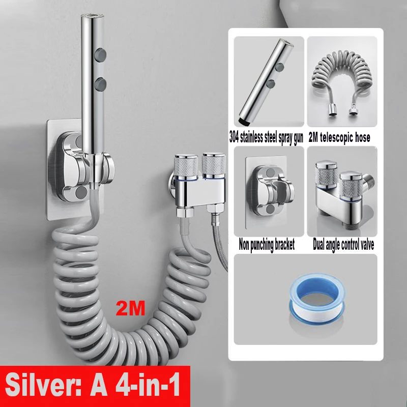 Handheld Bidet Kraan Regensproeier Roestvrij staal Bidetsproeier met dubbele knop Handsproeier Set Handsproeier Douche Zelfreinigend