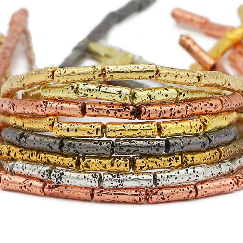 Natürliche Stein Rose Gold Farbe Lange Zylinder Spacer Lava Lose Perlen 13x4MM Für Schmuck Machen DIY Armband halskette Zubehör