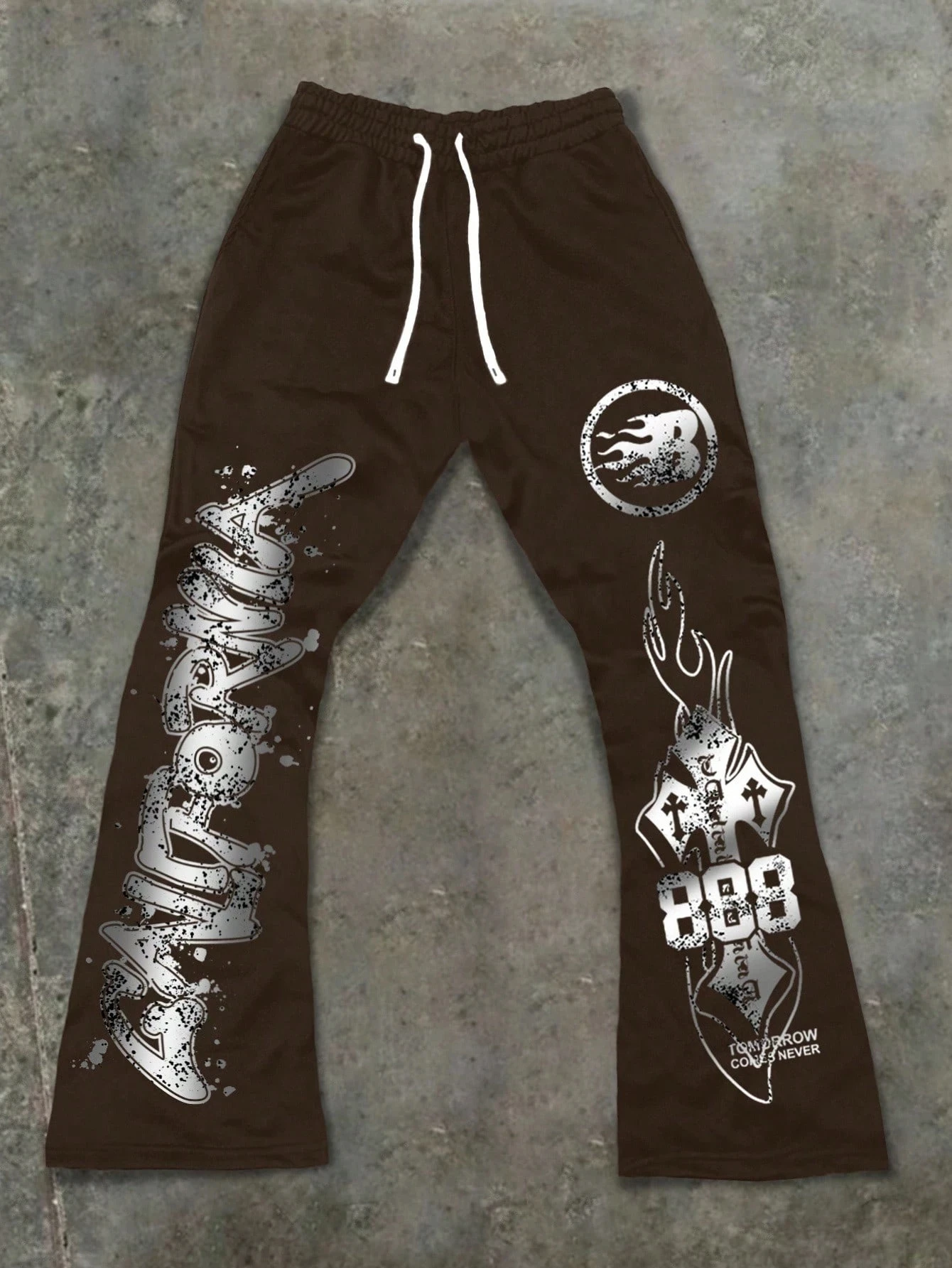 Men's Casual Street Style Trendy Cross Print Fashion Slightly Flared Black and White Color-Block Design Sweatpants Kids Pants