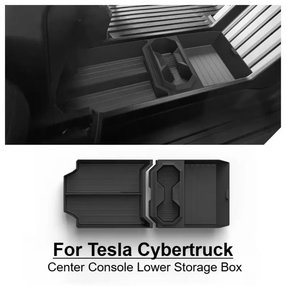 For Tesla Cybertruck 2024‑2025 Center Console Lower Storage Box Drinks Holder Tray Organizer  Car Interior Mod Accessories