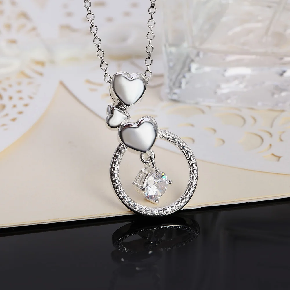 

New charms 925 Sterling Silver fine Heart Circle Pendant AAA Zircon Necklace For Women Fashion party Wedding Jewelry Pretty gift