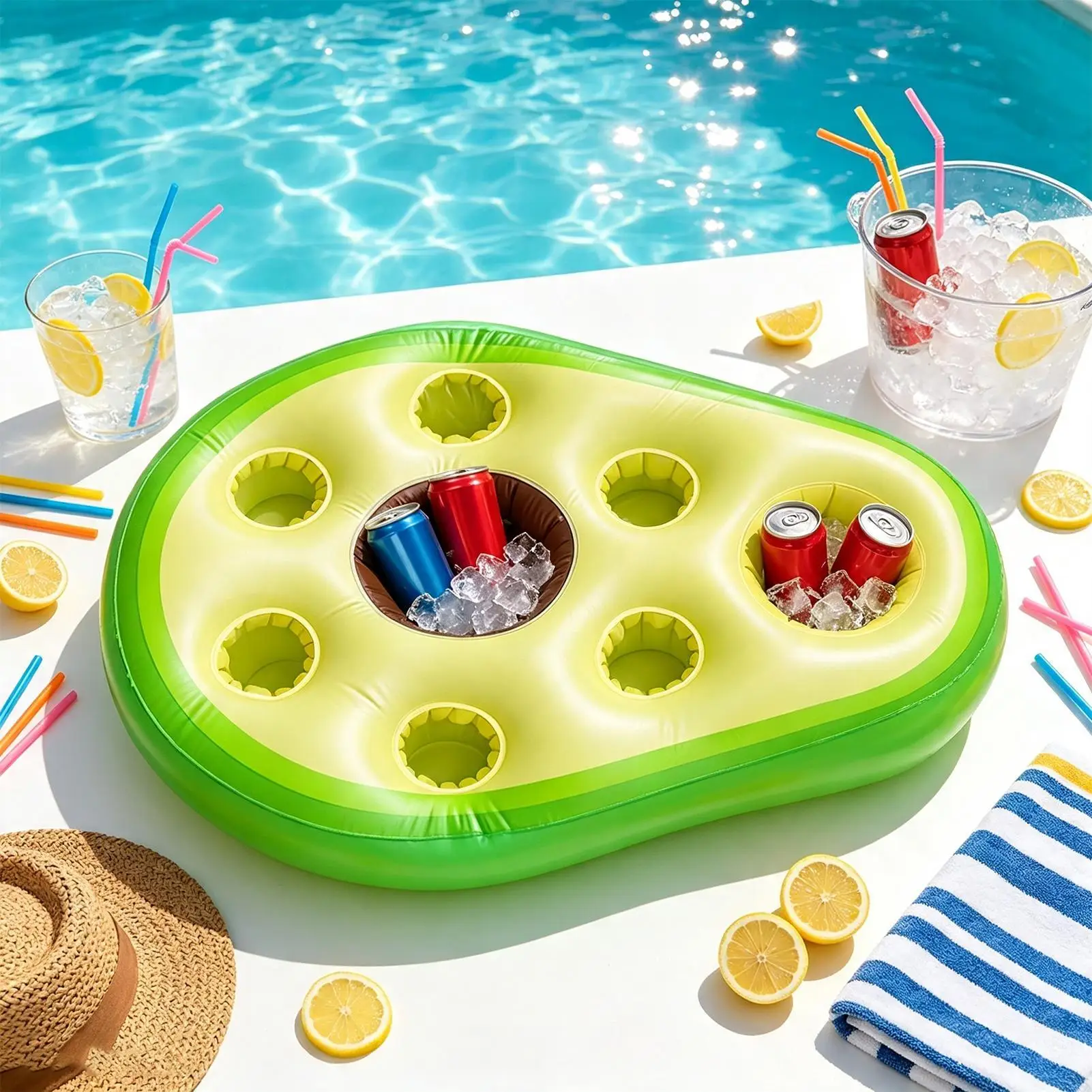Pool Drink Floats Avocado Large Inflatable Beverage Hot Tub Table Lake Floating Drink Holder For Weekend Trip Indoor Home River