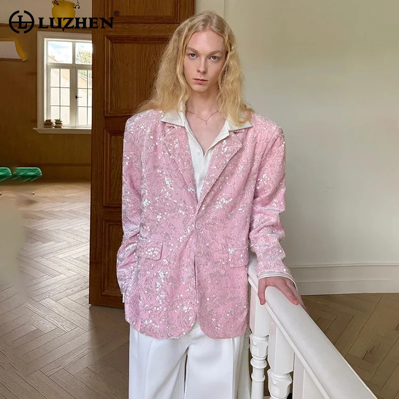 LUZHEN Elegant Luxury Fashion Sequin Patchwork Design Blazer Coat Men's Original 2025 Autumn New Fashion French Clothes JY4281
