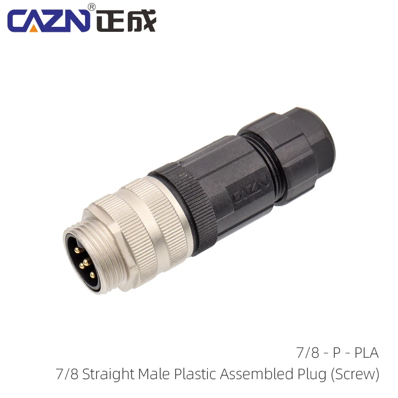 7/8 Plastic Assembled Plug Male/Female Brass 3/4/5/6 Pin Straight & Angled Screw Connect Type PG13 IP67 Circular Connector