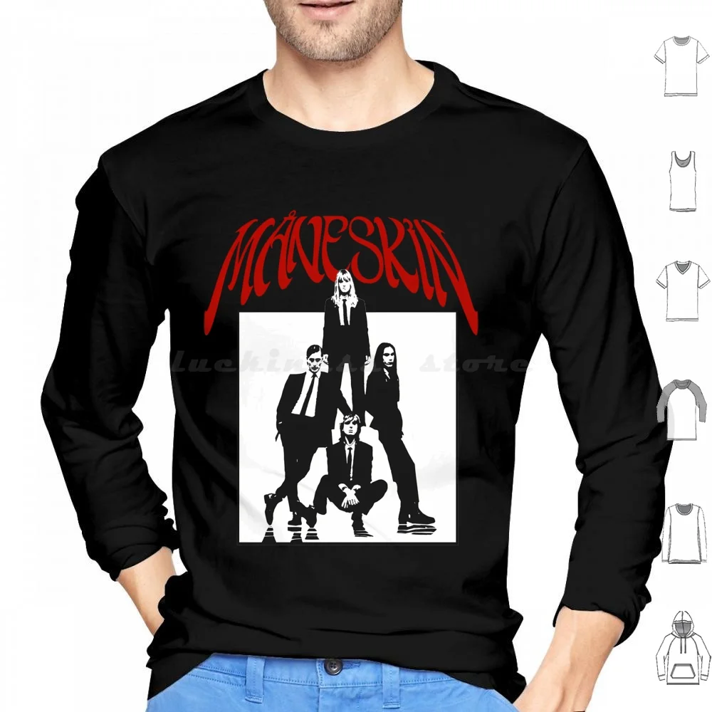 Maneskin Hoodie cotton Long Sleeve Maneskin Band Music Rocknroll Sanremo Seventies Twenties Italy Italian Pop