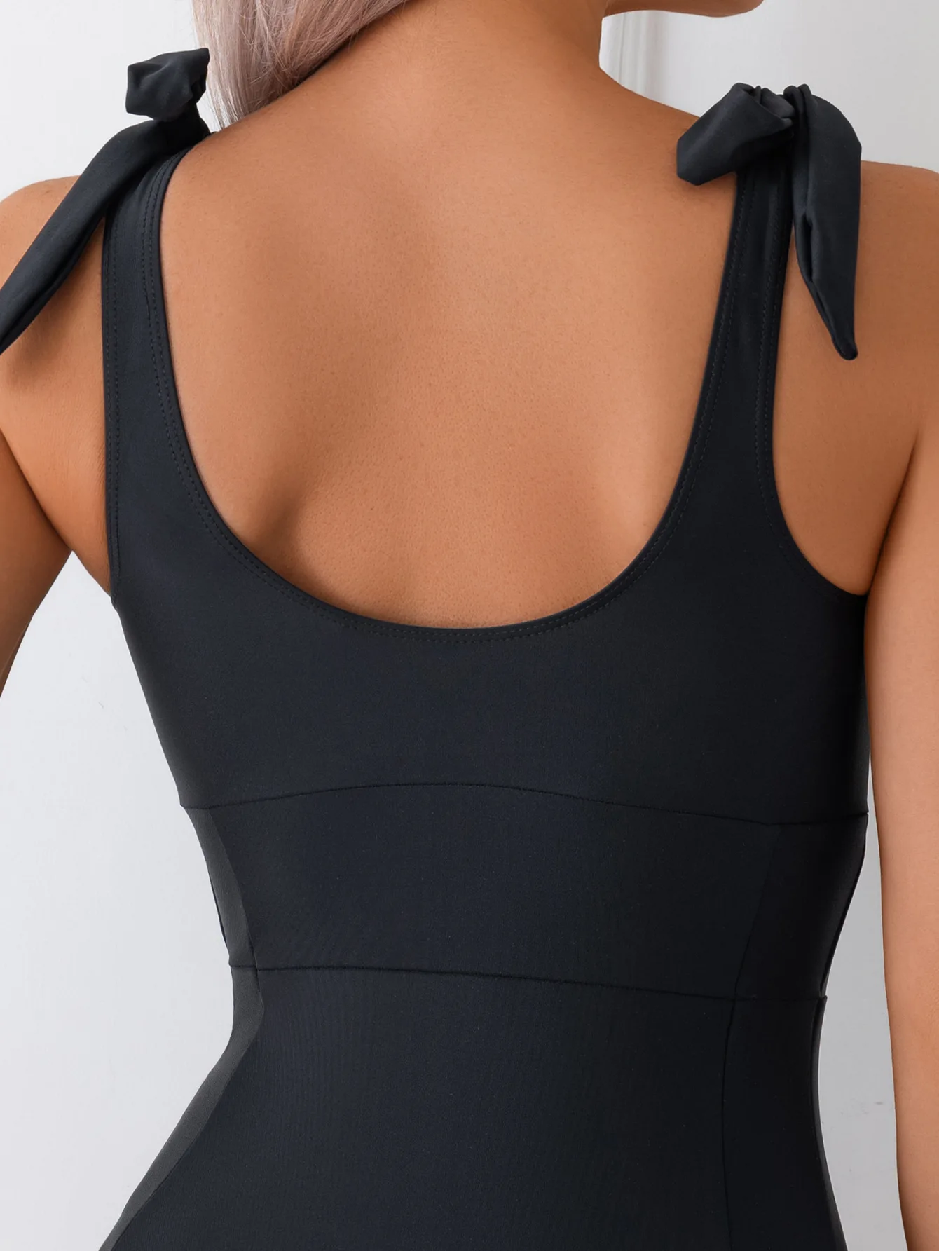 الصيف الأسود بلون قطعة واحدة ملابس السباحة مثير التعادل التفاصيل Monokini البطن التحكم والأشرطة قابل للتعديل التخسيس ثوب السباحة مجموعة