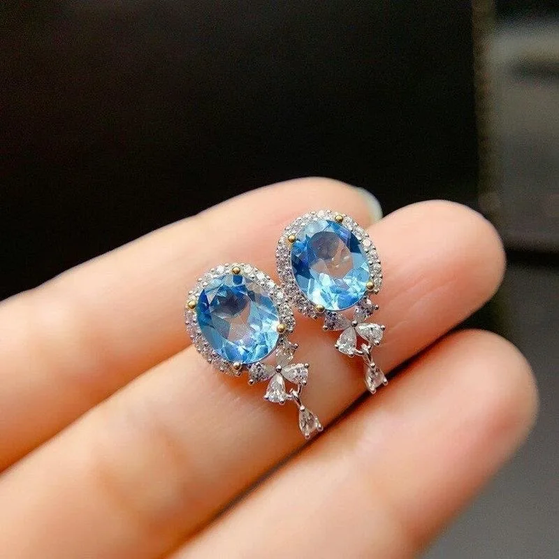 Creative Sky Blue Sapphire Diamond Butterfly Earrings for Women 925 Silver Fashion High Grade Exquisite Earings Wedding Jewelry