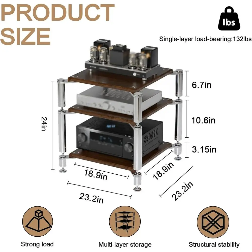 Heavy Duty AV Media Stand, AV Component Stand with StainlSteel Bracket, Stereo Component Rack, Suitable or Living Rooms, Oices a