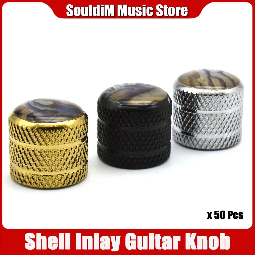 

50pcs ABALONE Inlay Metal Guitar Knobs Electric Guitar Bass Volume Tone Control Knobs Potentiometer Cap