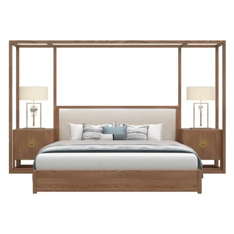 Modern simple solid wood shelf be d hom estay m odel ro om villa ma ster bed room  pillar  ed  four pi llar