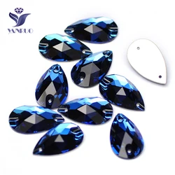 YANRUO 3230 wszystkie rozmiary Sapphire Teardrop Flatback szklane koraliki Strass szyć na kryształ Rhinestone do tworzenia biżuterii