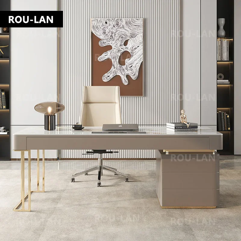 Rock Slab โต๊ะ Small Apartment Scandinavian Study Luxury Office Desk โต๊ะคอมพิวเตอร์ Modern Writing Desk Home