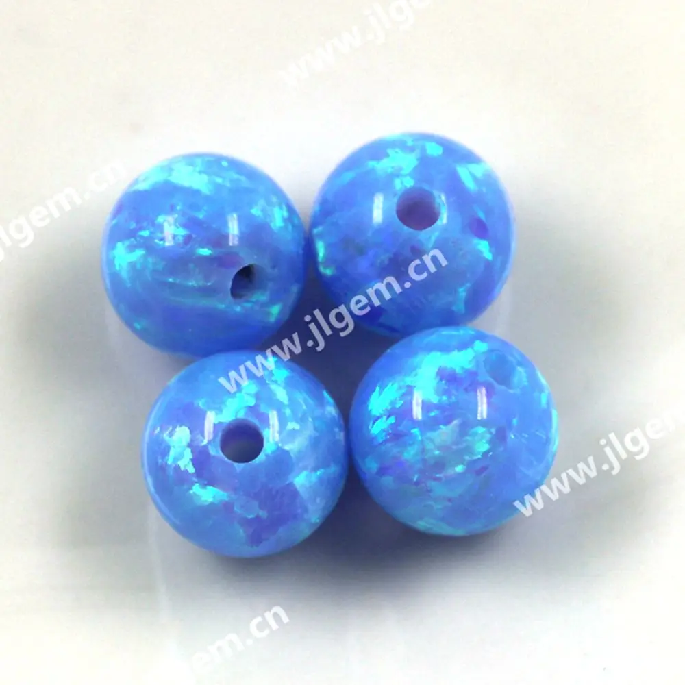 (10Pcs/20Pcs/50PCS/Lot) 6MM OP06 Fire Light Blue Color Round Smooth Sphere Shape Synthetic Opal Balls With Full Drilled Holes