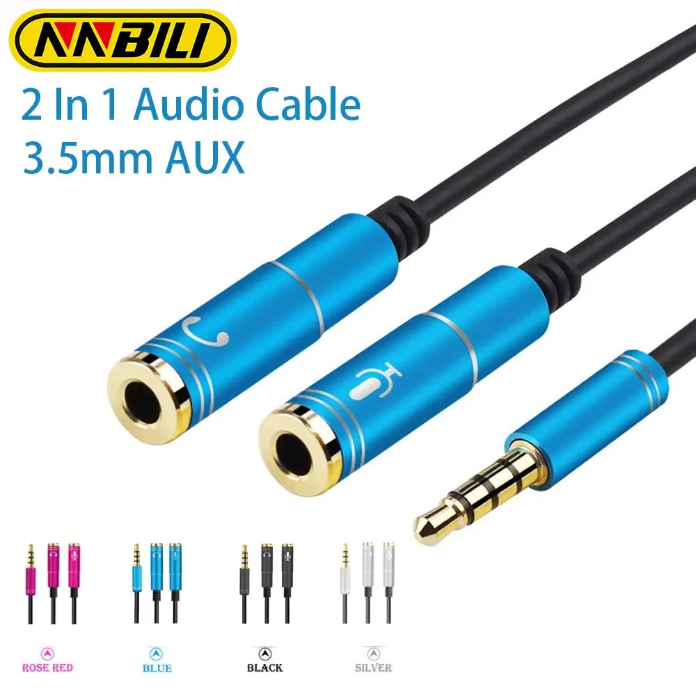 2 In 1 3.5mm Audio Splitter Cable for Computer Jack 3.5mm 1 Male to 2 Female Mic Y Splitter AUX Cable Headset Splitter Adapter