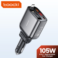 Toocki 105W Car Charger Retractable USB C Lightning Cable PD 27W for iPhone 16 15 14 13 Samsung S24 S23 SFC2.0 Tablet Xiaomi