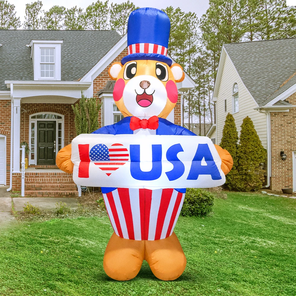 6 FT Inflatable USA Independence Day Decoration Fourth of July Party DIY Decoration Home Garden Yard Patriotic Bear with Light