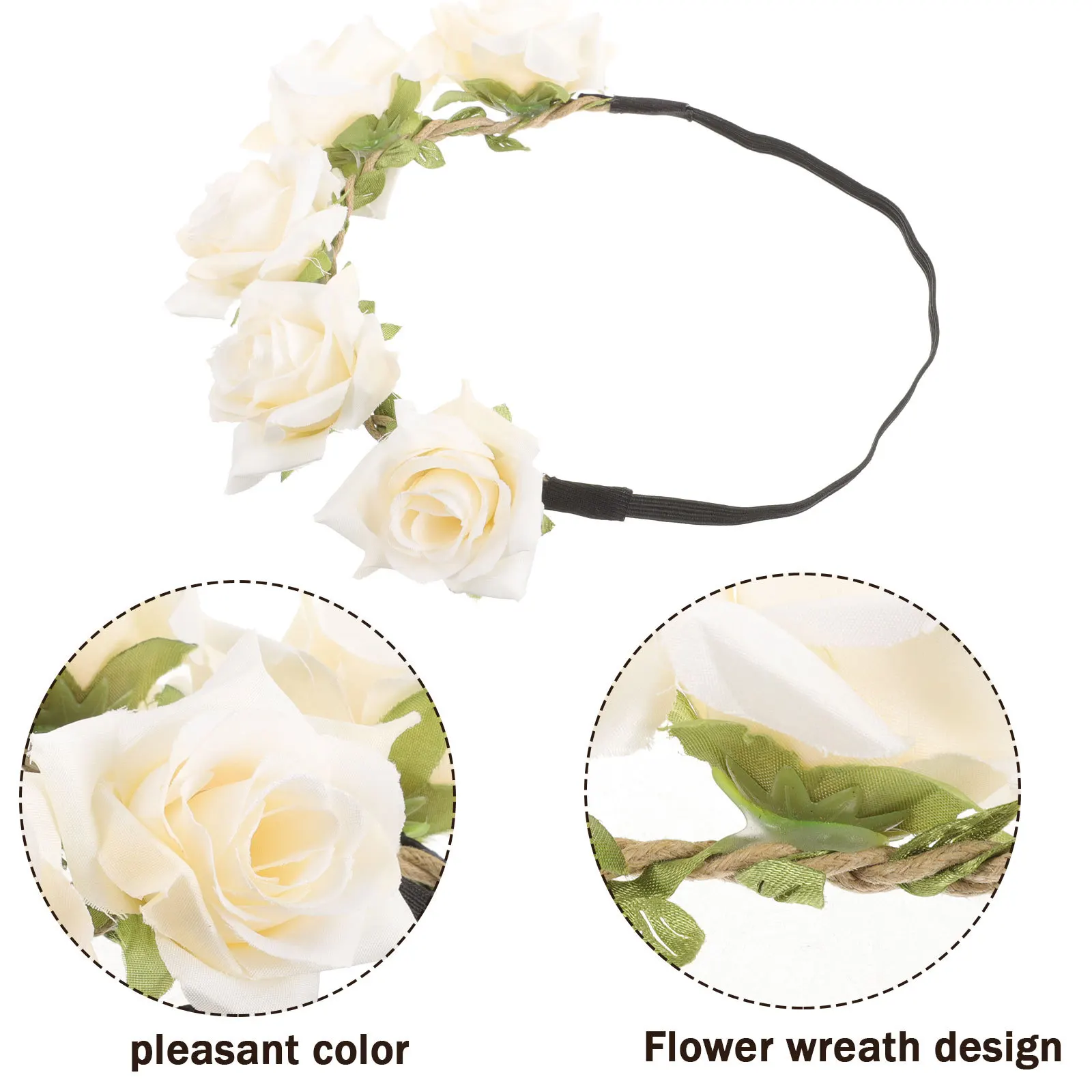 

Rose Wreath Headband with Realistic Artificial Roses Bohemia Floral Headdress for Bridal Wedding Vacation