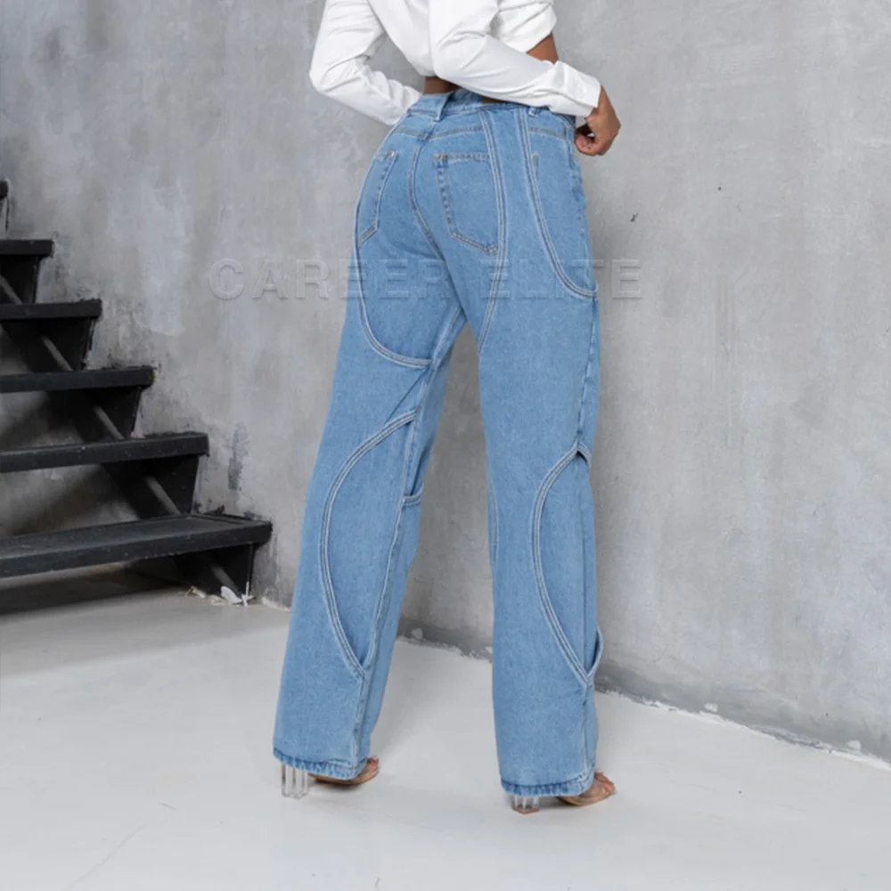 2024 Women Fashion Straight Pants Personality Mid Waist Sexy Push Up Jeans Wished Slim Fit Wide Leg Denim Pants Y2k Trousers