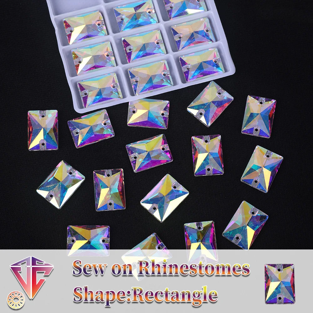 K9 Rechteckige, abgeschrägte, hochwertige, aufnähbare Strass-Steine, flache Glaskristalle für Kleidung, Hochzeitskleider, alles zur Dekoration, zum Selbermachen