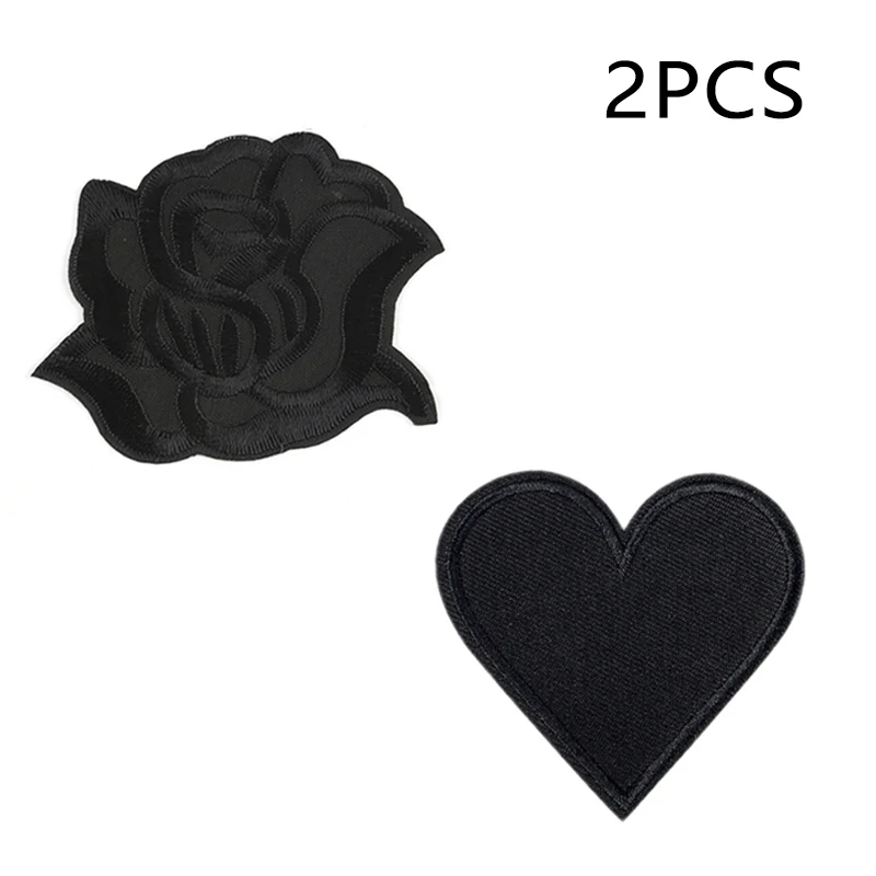 

2pcs Black Rose/black Heart Embroidery Hot Stamping/sewing Patches - DIY Fashion Decoration Stickers, Customized Clothing,