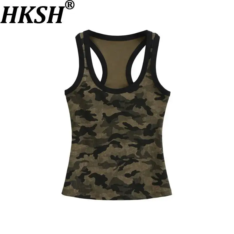 

HKSH Summer New Women Tide American Retro Streetwear Camouflage Vest Casual Sexy Ins Fashion O-neck Slim Fit Hot Tank Top HK6457