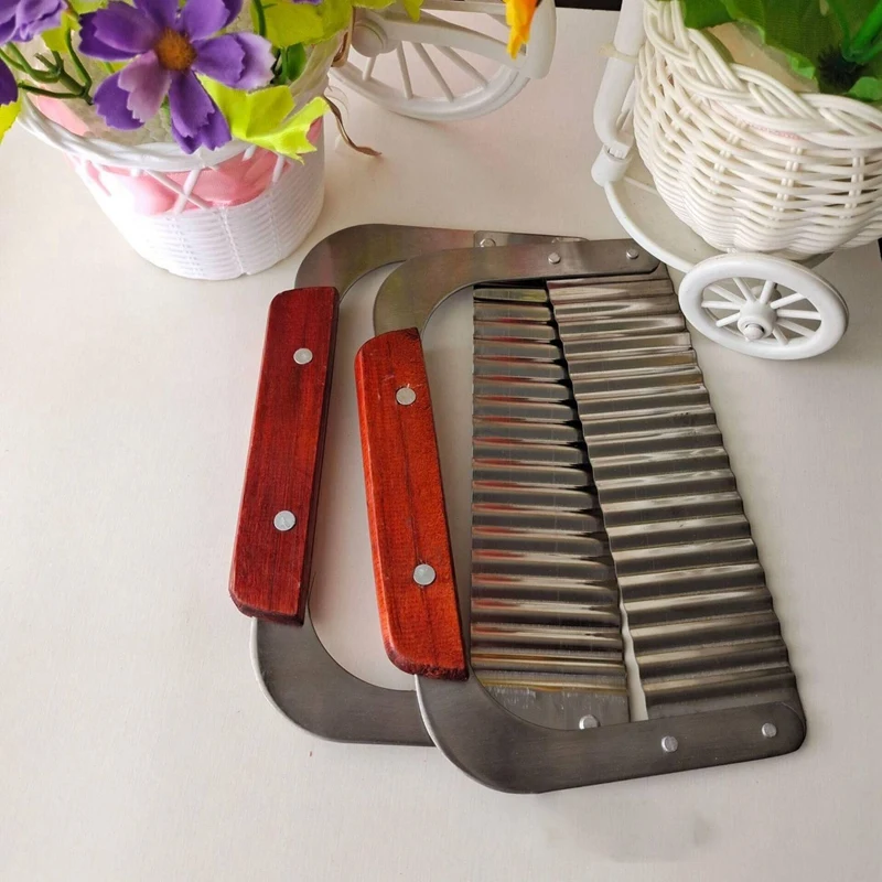 Stainless Steel Crinkle Cutting Tool Potatoes Chips Cutter Carrot Slicer With Wooden Handle Food Vegatable Cutting Knife
