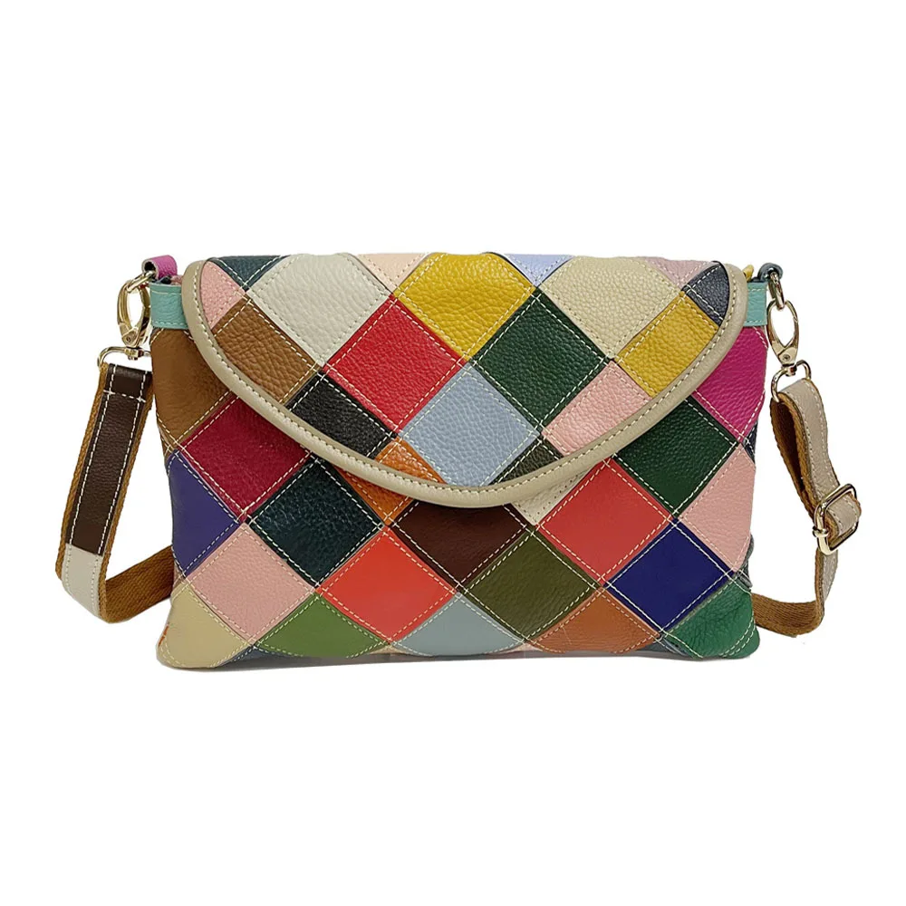 Damska torba na ramię marki Annmouler z prawdziwej skóry patchworkowa torba na ramię o dużej pojemności torba typu Crossbody z krowy skóry