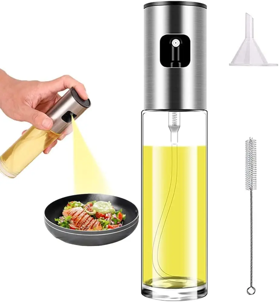 Rociador de aceite de oliva para freidora de aire, pulverizador de cocina para barbacoa, ensaladas y repostería, mini botella de vidrio, 1 unidad