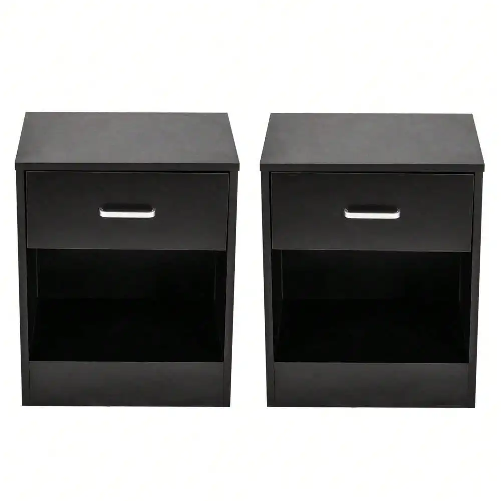 

Set Of 2 Nightstand With Drawers &Open Shelves Bedside Table Bedroom Storage