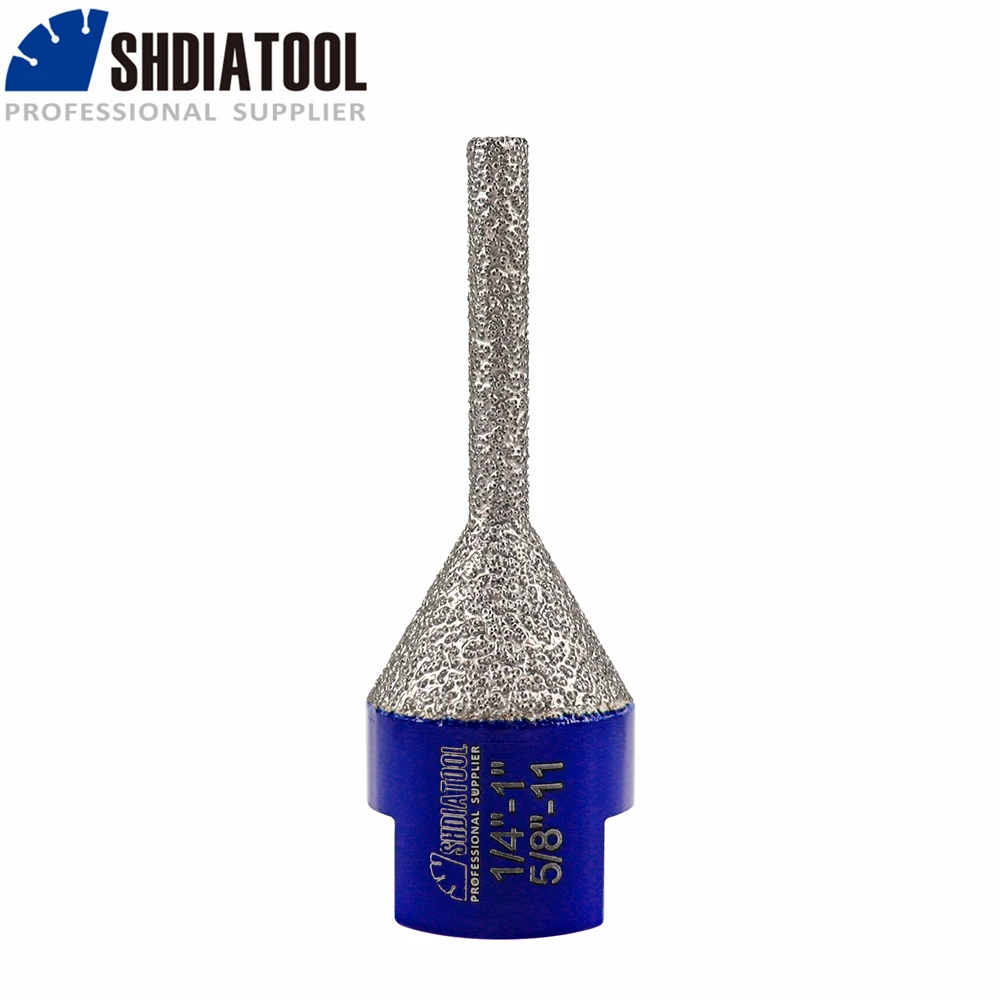 

SHDIATOOL 1pc 6*25mm 5/8-11 Diamond Vacuum Brazed Milling Finger Bit Cone Chamfering Enlarge Countertop Porcelain Tile Marble