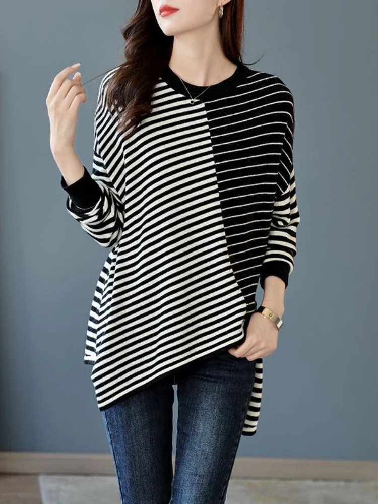 Irregular Stripes Tshirt Women Slim Top for 2024 Woman T-shirt Cool Simple Clothing Cheap Stylish New in Causal 2000s Sale Tee