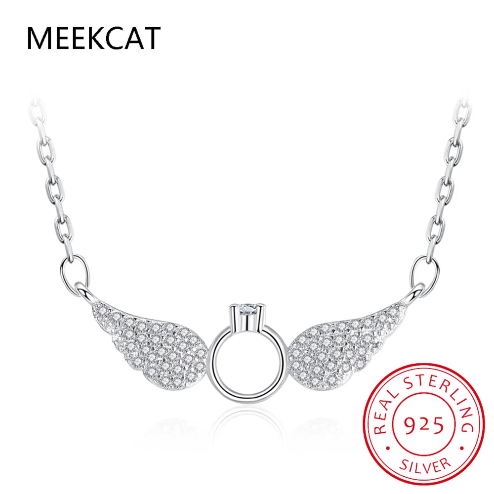 Real 925 Sterling Silver Fashion Sweet Angle Wing CZ Pendant Necklace For Women Wedding Mother's Day Jewelry DA2042