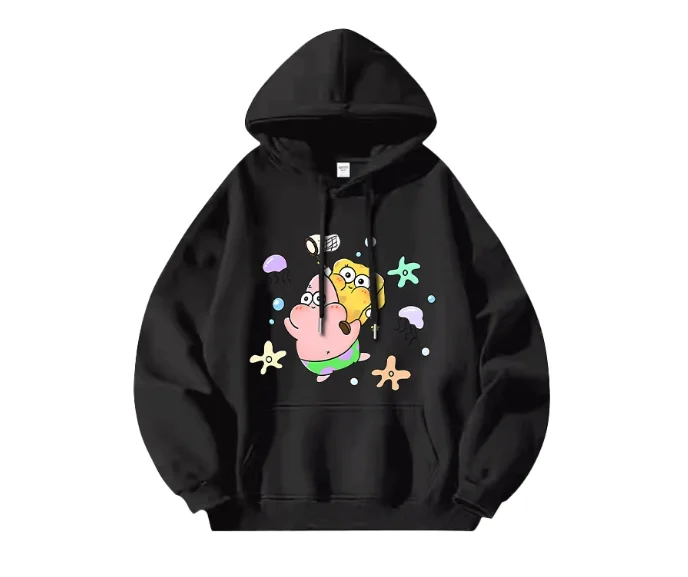 Pakaian Pasangan Baru 2025 Motif Kartun Sponge Baby, Pakaian Musim Gugur, Hoodie Longgar untuk Pria dan Wanita