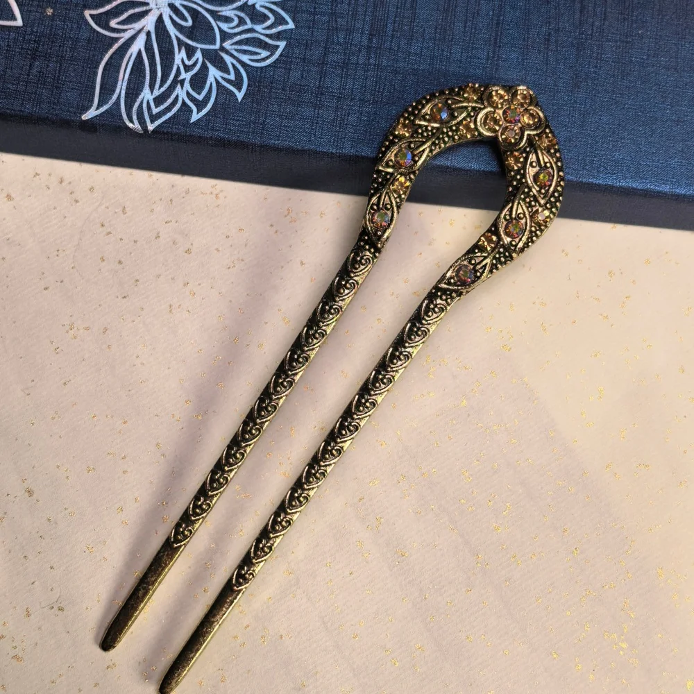 Haarstab im chinesischen Stil für Frauen und Mädchen, Vintage-Haarnadeln, modische U-förmige Haarspangen aus Metall, Haar-Accessoires – Detail 4