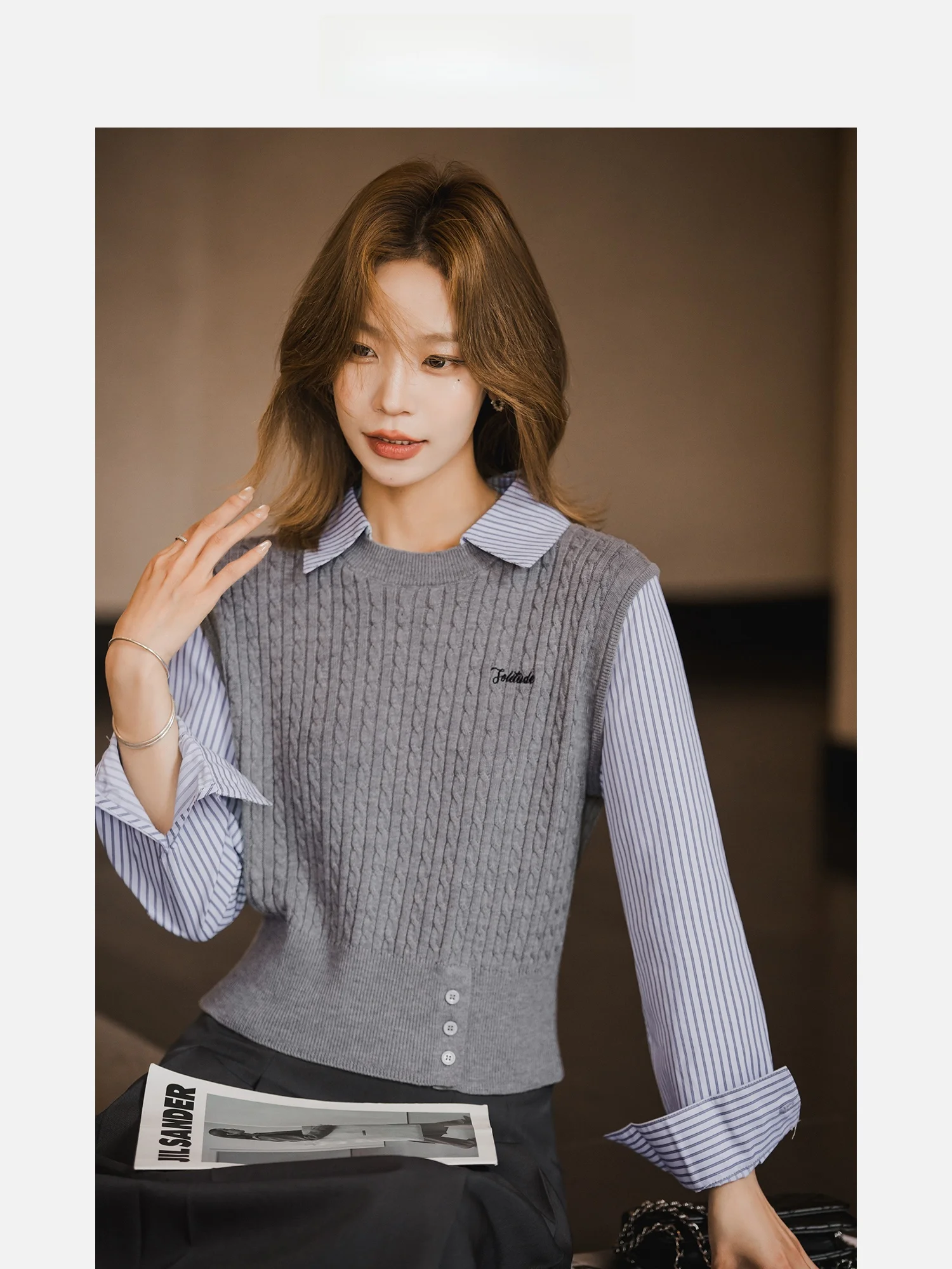 

Вязаный свитер Heide для женщин: винтажный, с узором «косы», универсальный топ, весна 2026, прямой крой, длинный рукав