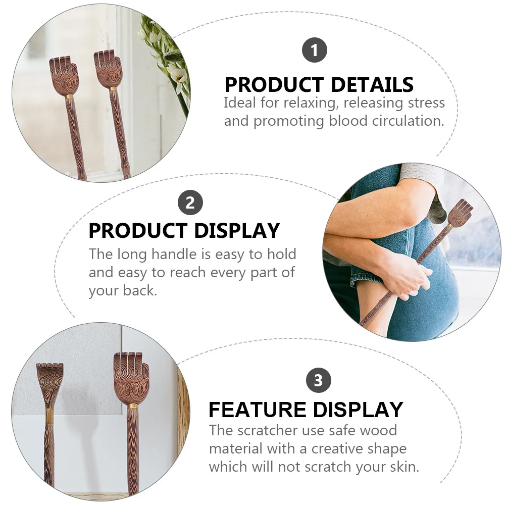 3 шт., скребок для плеч и спины, деревянный инструмент для облегчения зуда, массажер для кровообращения, легкая ручка, длинная ручка, защита кожи