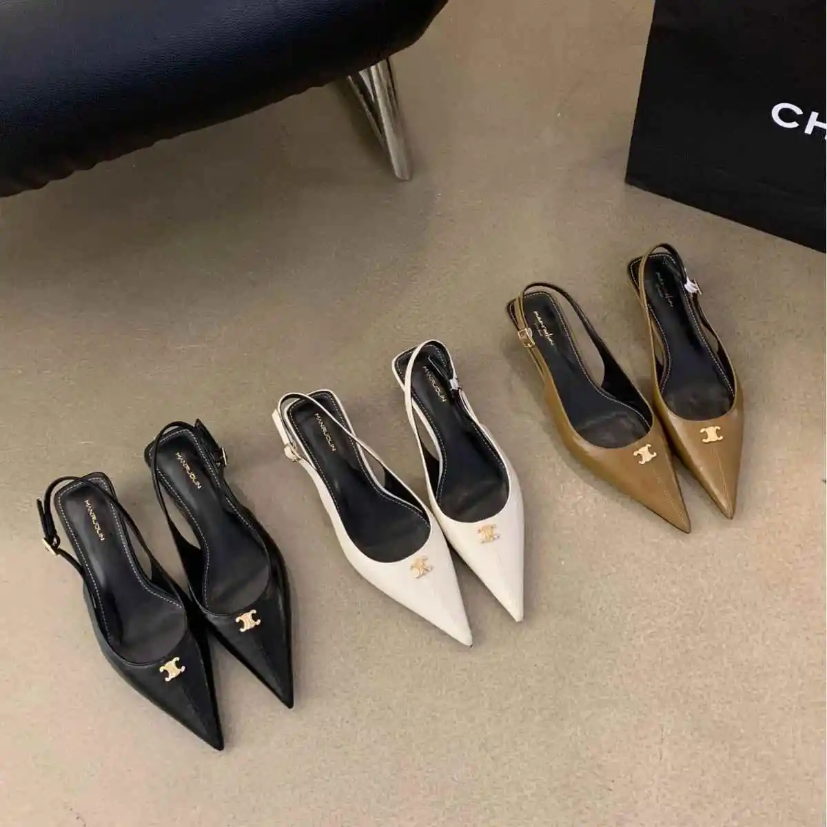 

Spring 2024 Fashion Metal Buckle Pointed Toe mid Heel Single Shoes Women's Elegant Style Flat Mouth Shoes Casual Daily Wear