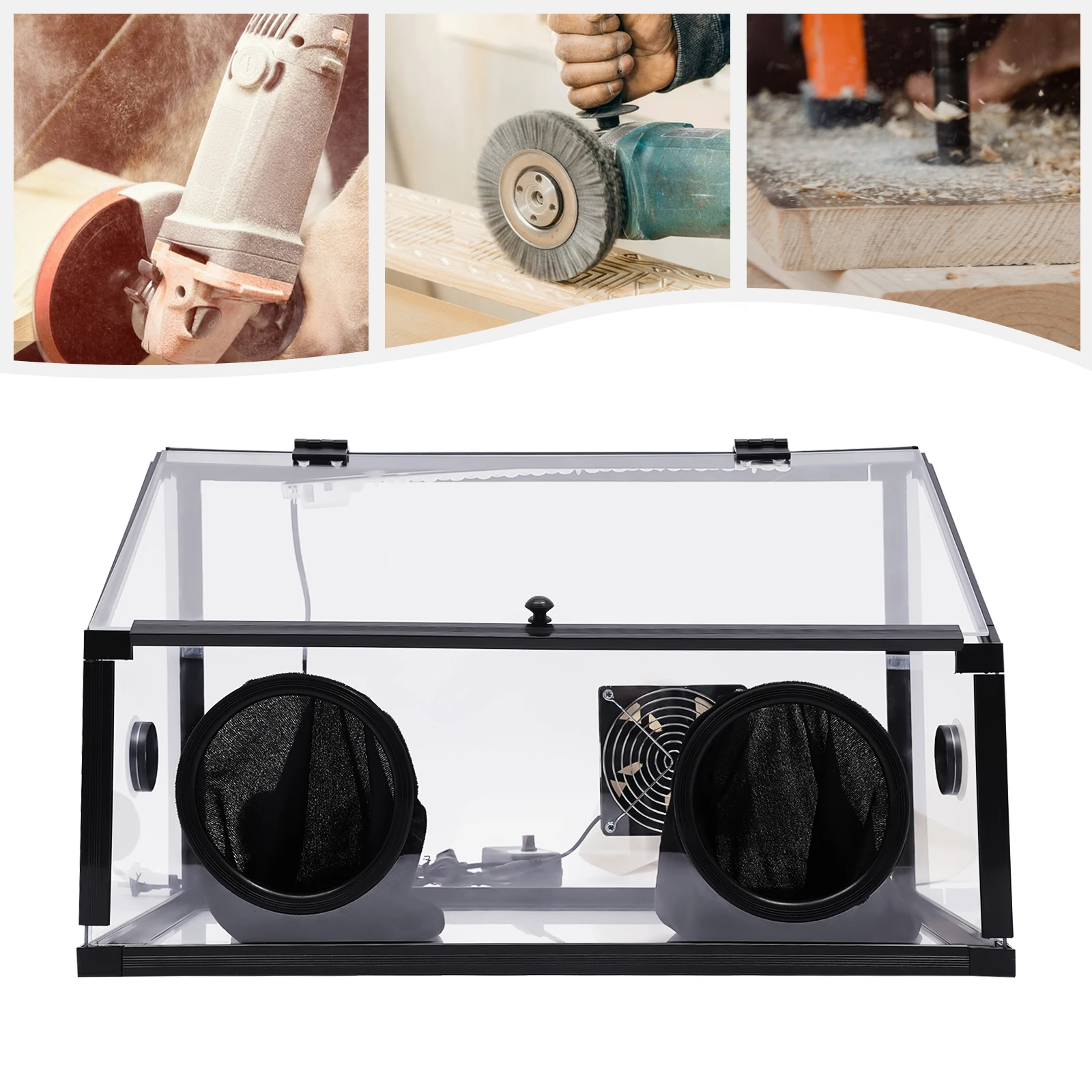 

Desktop Acrylic Dust Box, 110V Electric Grinding Table Polisher Dust Box, Dust Box Cover with Fan and LED Light