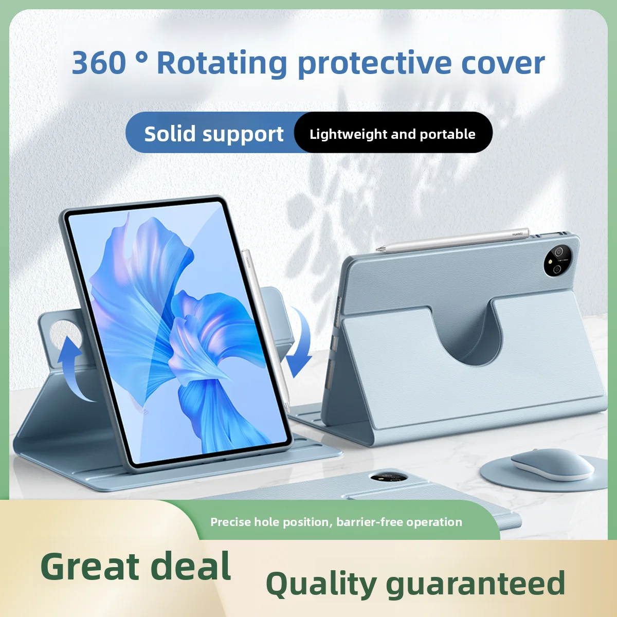 آيباد 360 °   حافظة iPad قابلة للدوران لهاتف 2024 Air 11 13 M2 Pro 11 13 M4 Air 4 5 10.9 iPad 7/8/9/10th Generation Mini 6 غطاء حامل لوحي