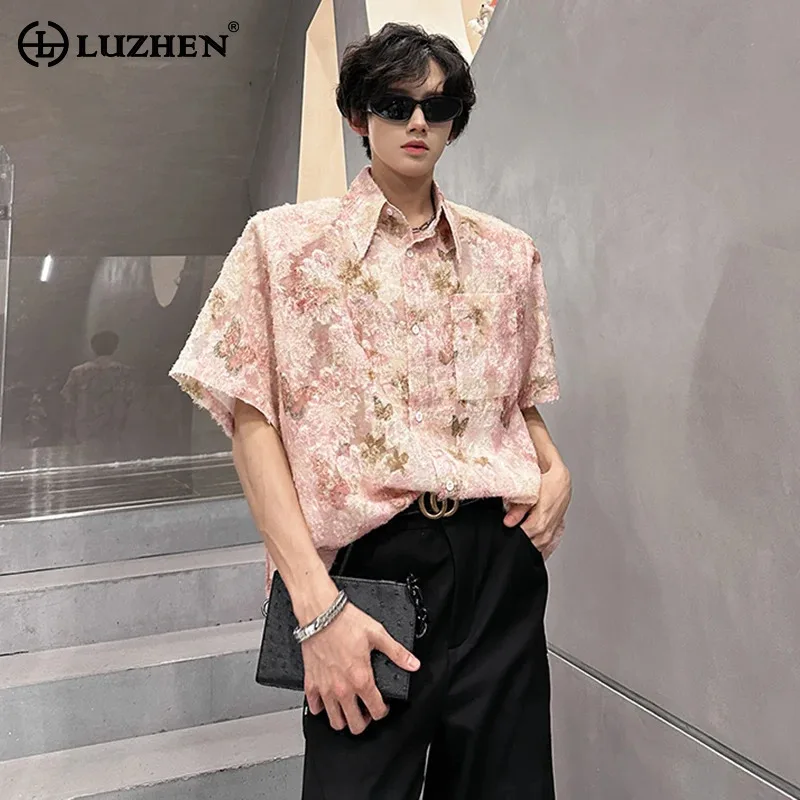 

LUZHEN Detachable Shoulder Pad Design Butterfly Pattern Short Sleeve Shirts Men's 2025 Summer Original Handsome Clothes JY2781