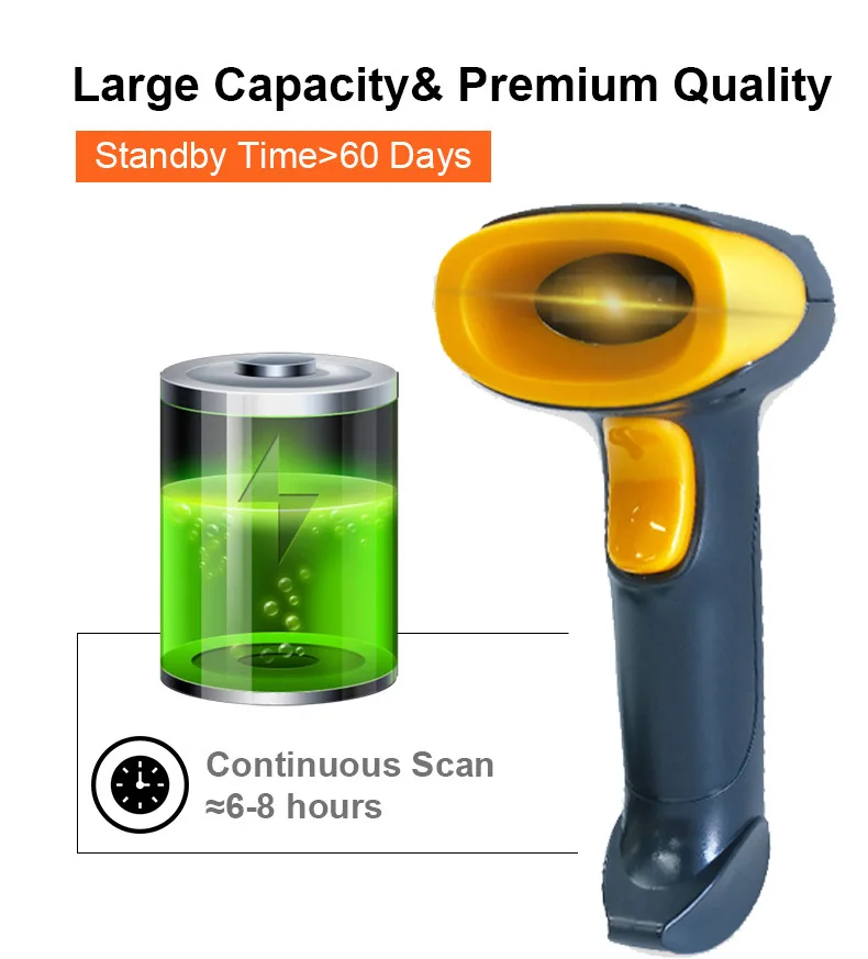 Barcode Scanner 2D QR Codes Reader Bluetooth Wireless Portable Handheld Barcode Reader Fast Accurate Reading Shops Inventory W8