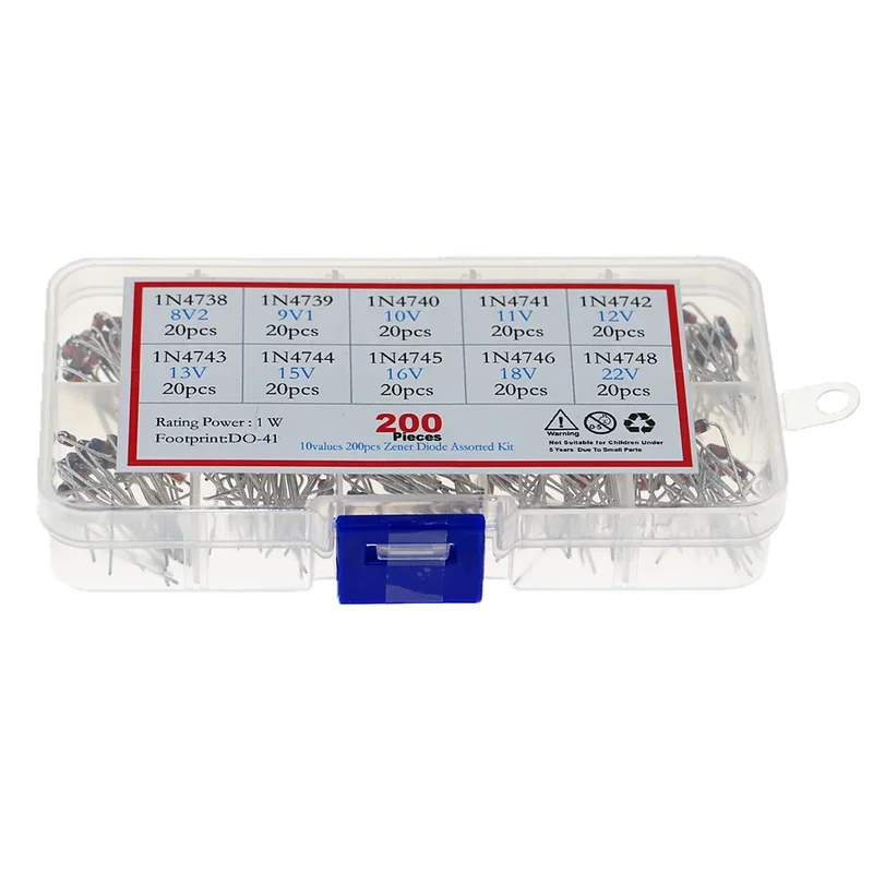 200Pcs 10Value 1W Zener Diode Voltage Regulator Diode Assortment Kit Set 8.2V 9.1V 10V 11V 12V 13V 15V 16V 18V 22V