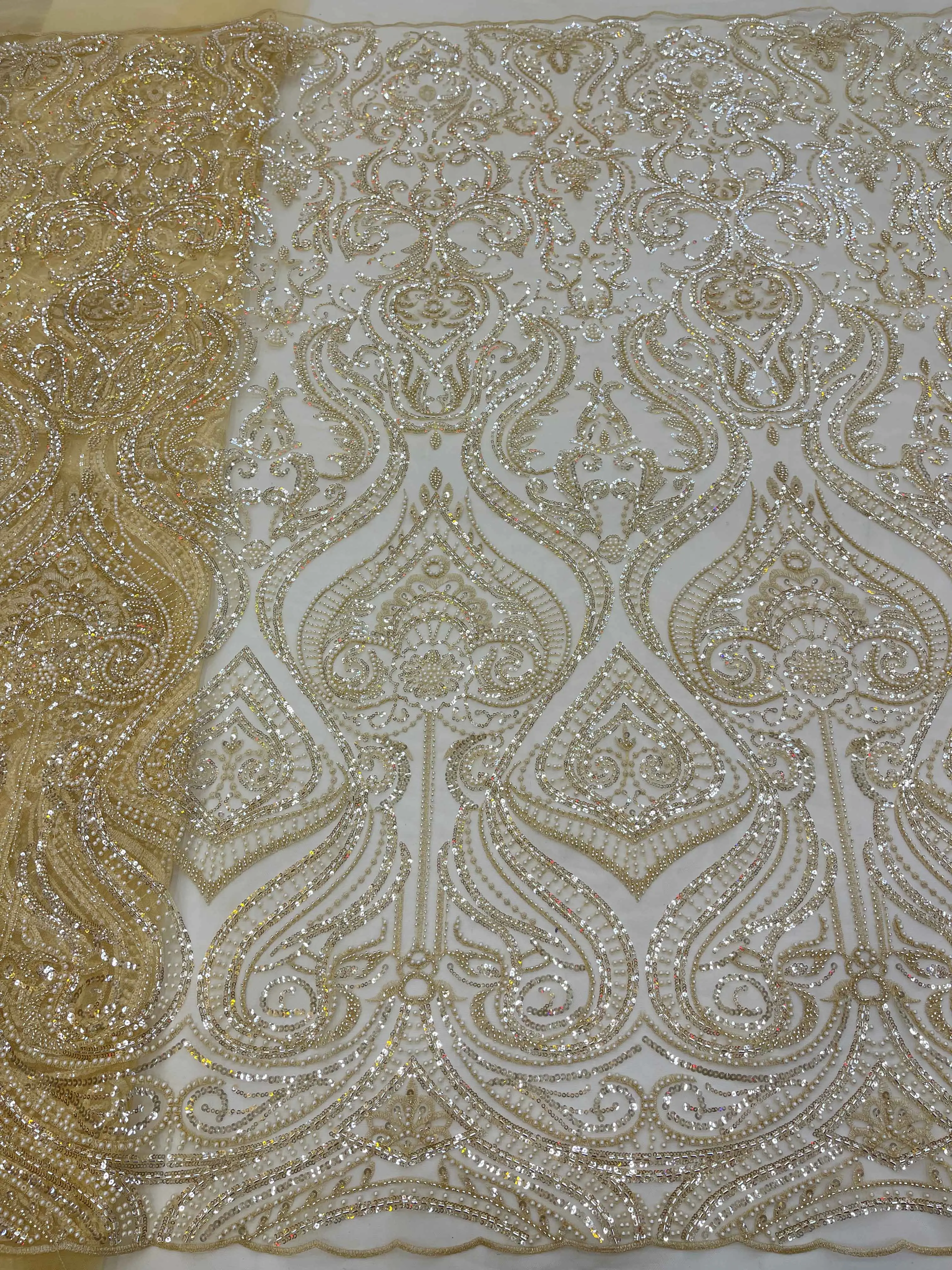 Luxurious Heavy Handmade Beaded Lace Fabric High Quality French Tulle Embroidery Sequins Wedding Bridal Lace Materials